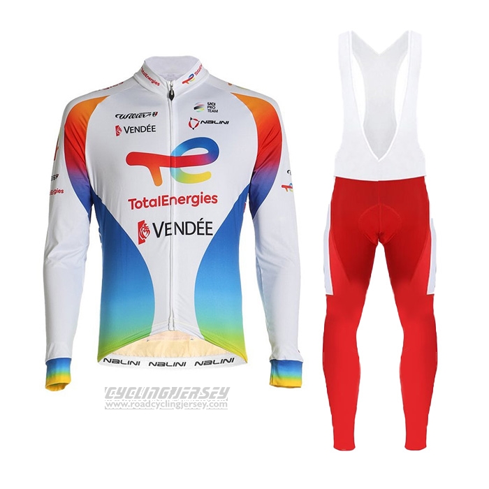 2021 Cycling Jersey Direct Energie White Red Yellow Blue Long Sleeve and Bib Short